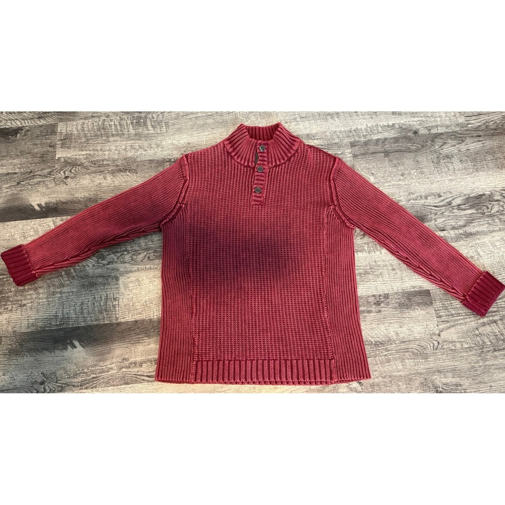 Carbon 2 Cobalt Henley Ribbed Cotton Sweater‎ Burgundy | Men's M